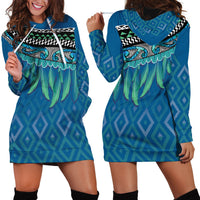 Aotearoa Maori Ngati Kahungunu Iwi Paua Blue Hoodie Dress Korowai Tukutuku Kaokao Motifs