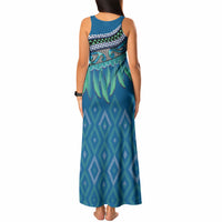 Aotearoa Maori Ngati Kahungunu Iwi Paua Blue Tank Maxi Dress Korowai Tukutuku Kaokao Motifs