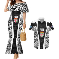 Personalised Fiji Rugby Couples Matching Mermaid Dress and Hawaiian Shirt 2023 World Cup History Makers - Black Ver LT7 Black - Polynesian Pride