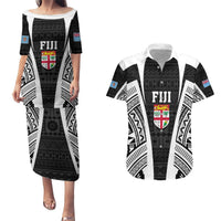 Personalised Fiji Rugby Couples Matching Puletasi Dress and Hawaiian Shirt 2023 World Cup History Makers - Black Ver LT7 Black - Polynesian Pride