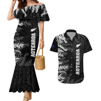 Personalised New Zealand Rugby Couples Matching Mermaid Dress and Hawaiian Shirt Silver Fern Basic 2023 World Cup LT7 Black - Polynesian Pride