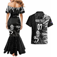 Personalised New Zealand Rugby Couples Matching Mermaid Dress and Hawaiian Shirt Silver Fern Basic 2023 World Cup LT7 - Polynesian Pride