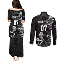Personalised New Zealand Rugby Couples Matching Puletasi Dress and Long Sleeve Button Shirts Silver Fern Basic 2023 World Cup LT7 - Polynesian Pride
