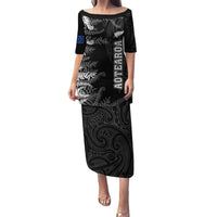 Personalised New Zealand Rugby Puletasi Silver Fern Basic 2023 World Cup LT7 Long Dress Black - Polynesian Pride