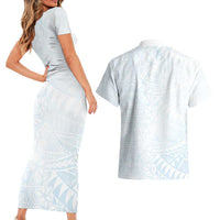 White Sunday Couples Matching Short Sleeve Bodycon Dress and Hawaiian Shirt Plumeria Tatau Mix Tapa