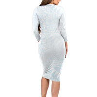 White Sunday Family Matching Long Sleeve Bodycon Dress and Hawaiian Shirt Plumeria Tatau Mix Tapa LT7 - Polynesian Pride