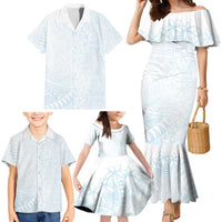 White Sunday Family Matching Mermaid Dress and Hawaiian Shirt Plumeria Tatau Mix Tapa LT7 - Polynesian Pride
