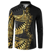 Polynesia Button Sweatshirt Black & Gold Fancy Plumeria