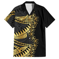 Polynesia Family Matching Long Sleeve Bodycon Dress and Hawaiian Shirt Black & Gold Fancy Plumeria