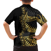 Polynesia Family Matching Short Sleeve Bodycon Dress and Hawaiian Shirt Black & Gold Fancy Plumeria LT7 - Polynesian Pride