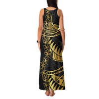 Polynesia Family Matching Tank Maxi Dress and Hawaiian Shirt Black & Gold Fancy Plumeria