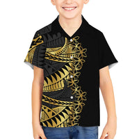 Polynesia Kid Hawaiian Shirt Black & Gold Fancy Plumeria