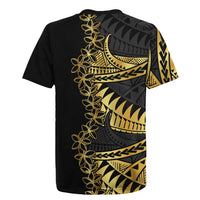 Polynesia Rugby Jersey Black & Gold Fancy Plumeria