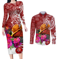 Papua New Guinea Christmas Couples Matching Long Sleeve Bodycon Dress and Long Sleeve Button Shirt Bird-of-Paradise Special LT7 Red - Polynesian Pride