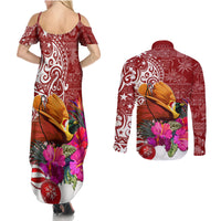 Papua New Guinea Christmas Couples Matching Summer Maxi Dress and Long Sleeve Button Shirt Bird-of-Paradise Special LT7 - Polynesian Pride