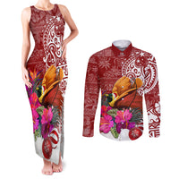 Papua New Guinea Christmas Couples Matching Tank Maxi Dress and Long Sleeve Button Shirt Bird-of-Paradise Special LT7 Red - Polynesian Pride