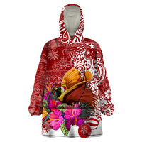 Papua New Guinea Christmas Wearable Blanket Hoodie Bird-of-Paradise Special LT7 One Size Red - Polynesian Pride