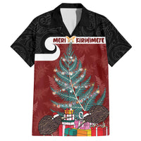 Personalised New Zealand Maori Christmas Family Matching Long Sleeve Bodycon Dress and Hawaiian Shirt Xmas Fern Mix Kowhawhai LT7 Dad's Shirt - Short Sleeve Black - Polynesian Pride