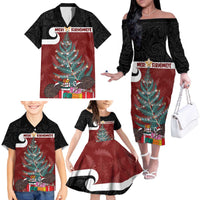 Personalised New Zealand Maori Christmas Family Matching Off The Shoulder Long Sleeve Dress and Hawaiian Shirt Xmas Fern Mix Kowhawhai