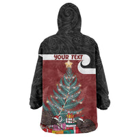 Personalised New Zealand Maori Christmas Wearable Blanket Hoodie Xmas Fern Mix Kowhawhai