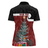 Personalised New Zealand Maori Christmas Women Polo Shirt Xmas Fern Mix Kowhawhai LT7 - Polynesian Pride