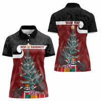 Personalised New Zealand Maori Christmas Women Polo Shirt Xmas Fern Mix Kowhawhai LT7 - Polynesian Pride