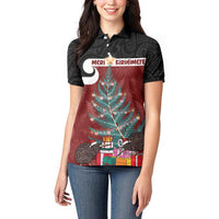 Personalised New Zealand Maori Christmas Women Polo Shirt Xmas Fern Mix Kowhawhai LT7 - Polynesian Pride