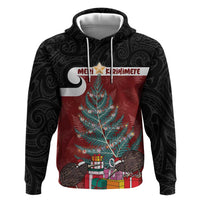 Personalised New Zealand Maori Christmas Zip Hoodie Xmas Fern Mix Kowhawhai LT7 Pullover Hoodie Black - Polynesian Pride