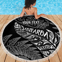 Aotearoa Personalized Lawn Bowls Maori Beach Blanket New Zealand Black Tribal Silver Fern - Polynesian Pride