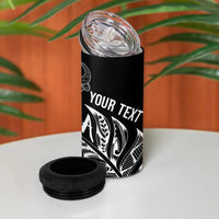Aotearoa Personalized Lawn Bowls Maori 4 in 1 Can Cooler Tumbler New Zealand Black Tribal Silver Fern - Polynesian Pride
