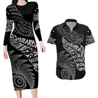 Aotearoa Personalized Lawn Bowls Maori Couples Matching Long Sleeve Bodycon Dress and Hawaiian Shirt New Zealand Black Tribal Silver Fern LT7 Black - Polynesian Pride