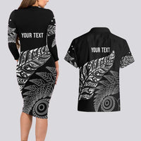 Aotearoa Personalized Lawn Bowls Maori Couples Matching Long Sleeve Bodycon Dress and Hawaiian Shirt New Zealand Black Tribal Silver Fern LT7 - Polynesian Pride