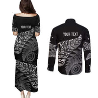 Aotearoa Personalized Lawn Bowls Maori Couples Matching Puletasi and Long Sleeve Button Shirt New Zealand Black Tribal Silver Fern LT7 - Polynesian Pride
