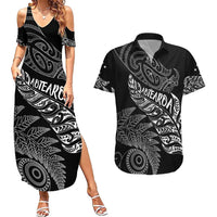 Aotearoa Personalized Lawn Bowls Maori Couples Matching Summer Maxi Dress and Hawaiian Shirt New Zealand Black Tribal Silver Fern - Polynesian Pride
