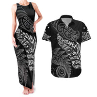 Aotearoa Personalized Lawn Bowls Maori Couples Matching Tank Maxi Dress and Hawaiian Shirt New Zealand Black Tribal Silver Fern LT7 Black - Polynesian Pride