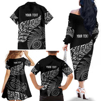 Aotearoa Personalized Lawn Bowls Maori Family Matching Off The Shoulder Long Sleeve Dress and Hawaiian Shirt New Zealand Black Tribal Silver Fern LT7 - Polynesian Pride