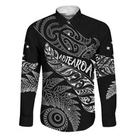 Aotearoa Personalized Lawn Bowls Maori Family Matching Off Shoulder Maxi Dress and Hawaiian Shirt New Zealand Black Tribal Silver Fern LT7 Dad's Shirt - Long Sleeve Black - Polynesian Pride