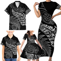 Aotearoa Personalized Lawn Bowls Maori Family Matching Short Sleeve Bodycon Dress and Hawaiian Shirt New Zealand Black Tribal Silver Fern LT7 - Polynesian Pride