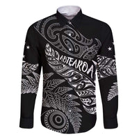 Aotearoa Personalized Lawn Bowls Maori Family Matching Short Sleeve Bodycon Dress and Hawaiian Shirt New Zealand Black Tribal Silver Fern LT7 Dad's Shirt - Long Sleeve Black - Polynesian Pride