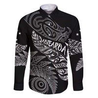 Aotearoa Personalized Lawn Bowls Maori Family Matching Summer Maxi Dress and Hawaiian Shirt New Zealand Black Tribal Silver Fern LT7 Dad's Shirt - Long Sleeve Black - Polynesian Pride