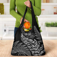 Aotearoa Personalized Lawn Bowls Maori Grocery Bag New Zealand Black Tribal Silver Fern - undefined