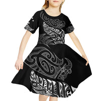 Aotearoa Personalized Lawn Bowls Maori Kid Short Sleeve Dress New Zealand Black Tribal Silver Fern LT7 - Polynesian Pride