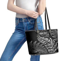 Aotearoa Personalized Lawn Bowls Maori Leather Tote Bag New Zealand Black Tribal Silver Fern - Polynesian Pride