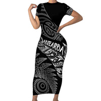 Aotearoa Personalized Lawn Bowls Maori Short Sleeve Bodycon Dress New Zealand Black Tribal Silver Fern - Polynesian Pride