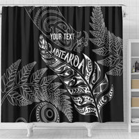 Aotearoa Personalized Lawn Bowls Maori Shower Curtain New Zealand Black Tribal Silver Fern - Polynesian Pride