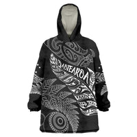 Aotearoa Personalized Lawn Bowls Maori Wearable Blanket Hoodie New Zealand Black Tribal Silver Fern - Polynesian Pride