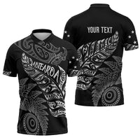 Aotearoa Personalized Lawn Bowls Maori Zipper Polo Shirt New Zealand Black Tribal Silver Fern LT7 - Polynesian Pride