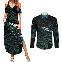 Aotearoa Personalized Lawn Bowls Maori Couples Matching Summer Maxi Dress and Long Sleeve Button Shirt New Zealand Paua Shell Tribal Silver Fern LT7 Green - Polynesian Pride