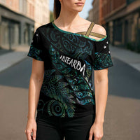 Aotearoa Personalized Lawn Bowls Maori Cross Shoulder Shirt New Zealand Paua Shell Tribal Silver Fern - Polynesian Pride