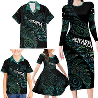 Aotearoa Personalized Lawn Bowls Maori Family Matching Long Sleeve Bodycon Dress and Hawaiian Shirt New Zealand Paua Shell Tribal Silver Fern LT7 - Polynesian Pride
